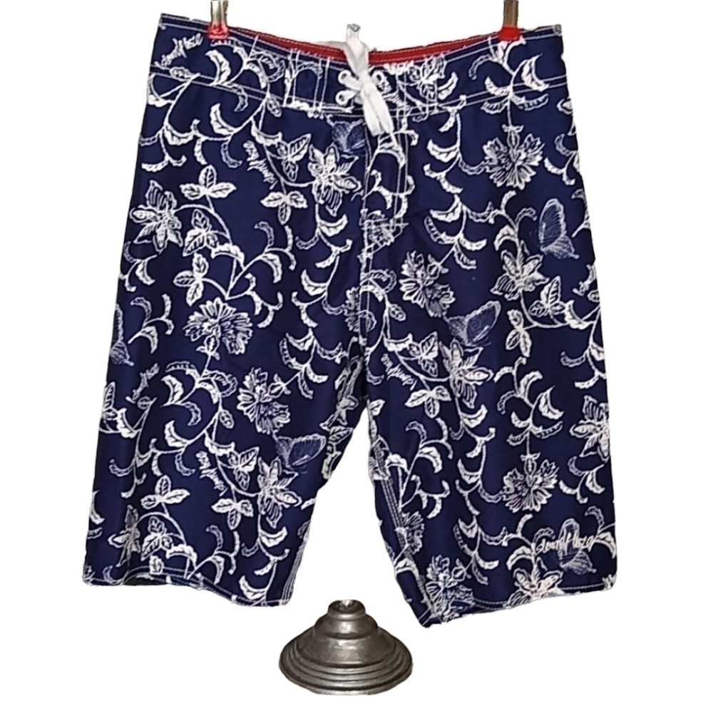 ISLAND Haze Blue & White Hawaiian Print Board Shorts